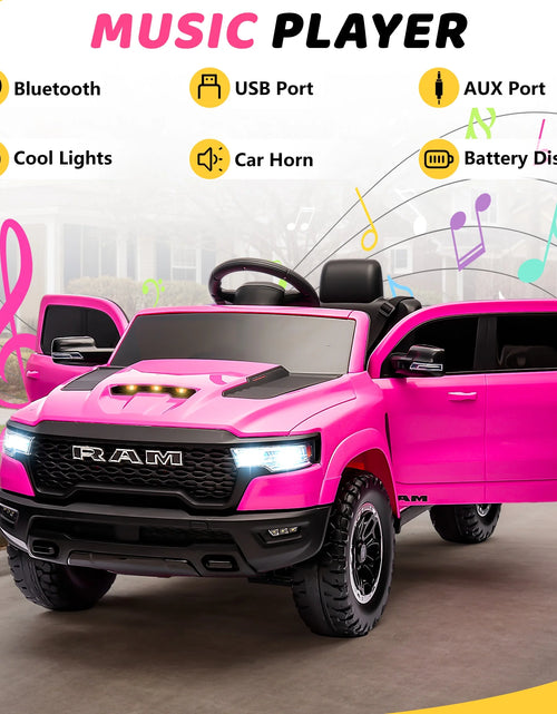 Load image into Gallery viewer, Dodge RAM Ride on Car, 12V Powered Ride on Toy with Remote Control, Rear Wheel Suspension, 5 Point Safety Belt, MP3 Player, Bluetooth, LED Lights, Electric Vehicles for 3-8 Years Boys Girls, Black
