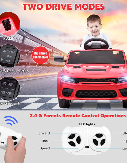 Load image into Gallery viewer, Dodge Electric Ride on Cars for Kids, 12V Licensed Dodge Charger SRT Powered Ride on Toys Cars with Parent Remote Control, Electric Car for Girls 3-5 W/Music Player/Led Headlights/Safety Belt, White
