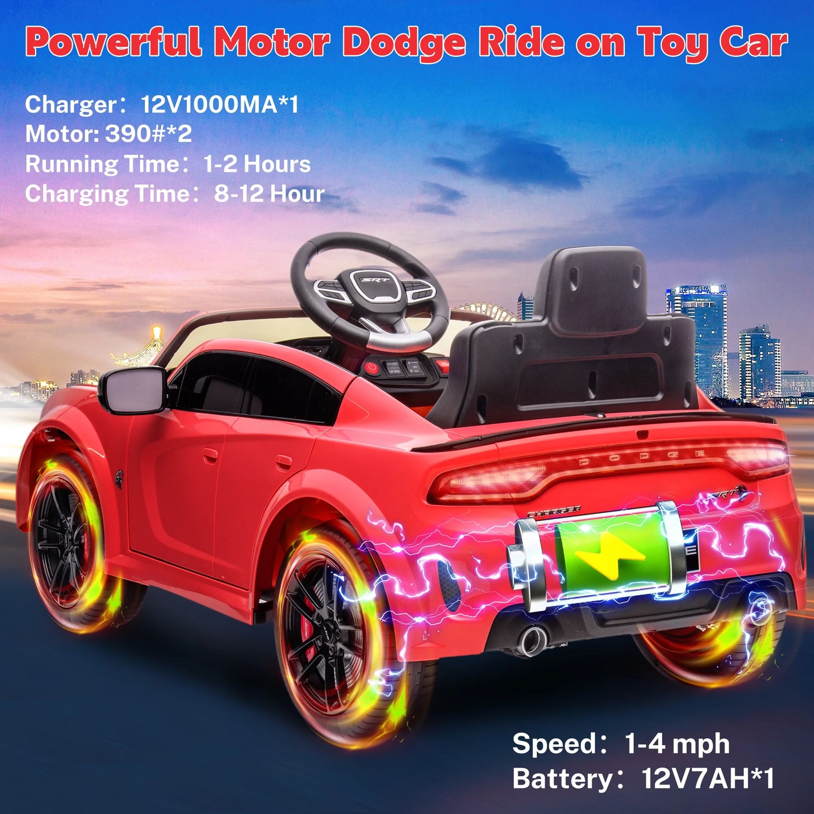 Dodge Electric Ride on Cars for Kids, 12V Licensed Dodge Charger SRT Powered Ride on Toys Cars with Parent Remote Control, Electric Car for Girls 3-5 W/Music Player/Led Headlights/Safety Belt, White