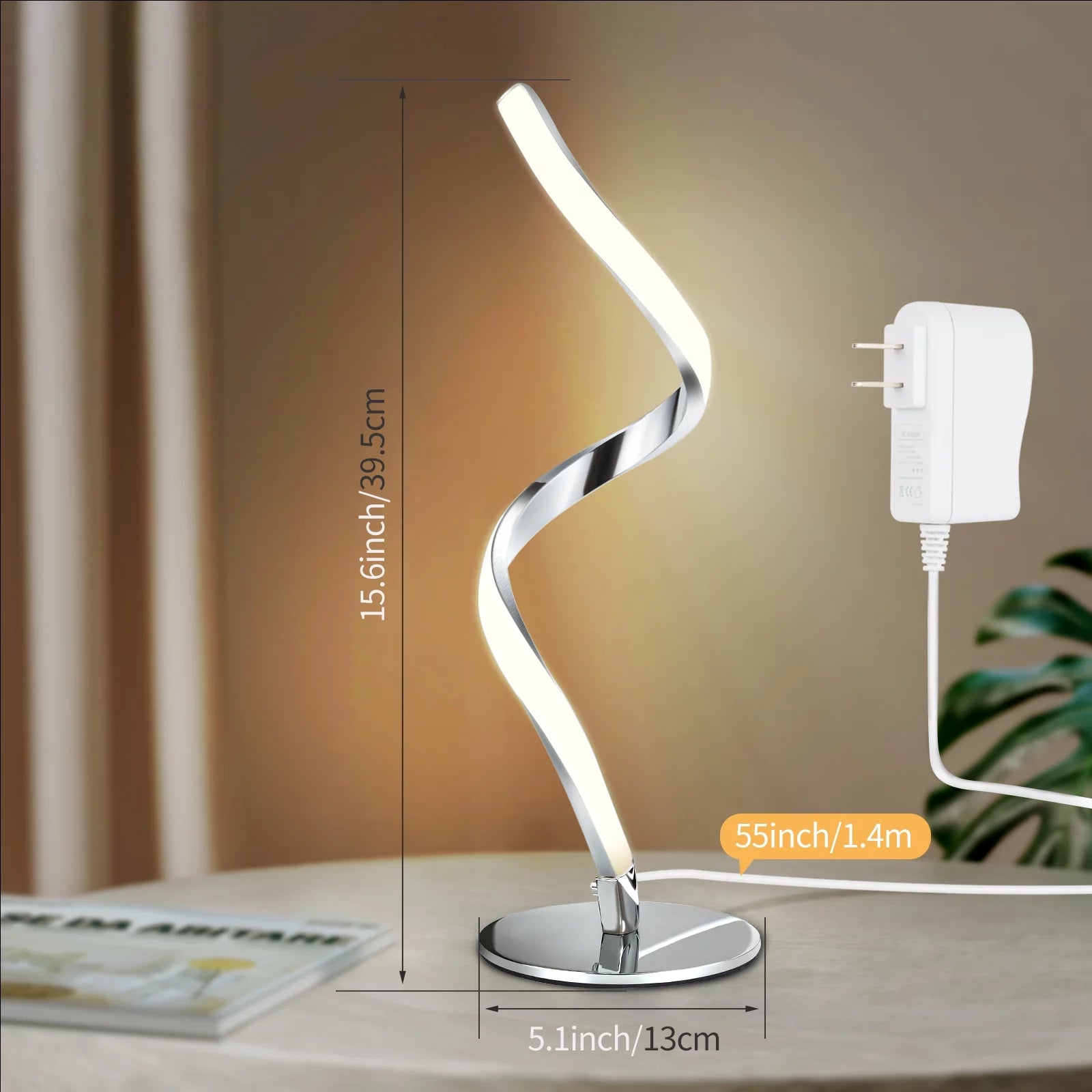 Modern Spiral Table Lamp -  Touch Control Bedside Lamp, 3 Colors & Fully Stepless Dimmable Nightstand Lamps for Bedroom, Living Room & Office(3000K 4000K 5000K)