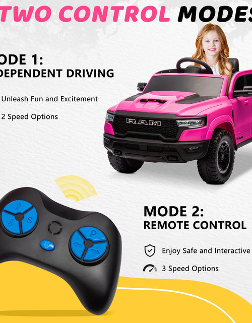 Load image into Gallery viewer, Dodge RAM Ride on Car, 12V Powered Ride on Toy with Remote Control, Rear Wheel Suspension, 5 Point Safety Belt, MP3 Player, Bluetooth, LED Lights, Electric Vehicles for 3-8 Years Boys Girls, Black
